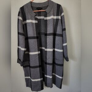 Longline plaid cardigan gray, 1X